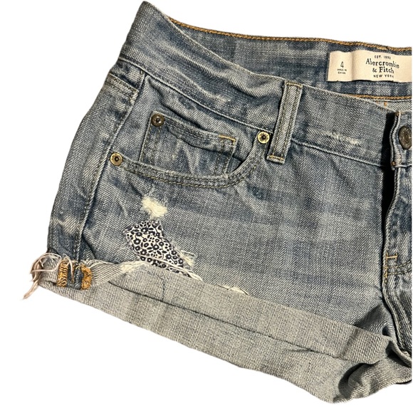 Abercrombie & Fitch Cut Off Denim Shorts with Plaid Patchwork Details - Picture 2 of 9